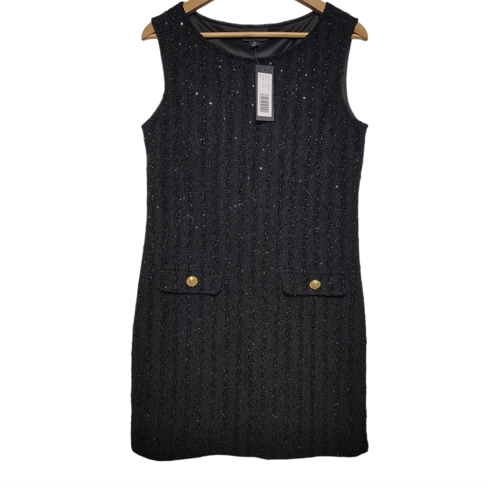 NWT Isaac Mizrahi New York Shimmering Little Black Dress Jackie O Style - Picture 2 of 11